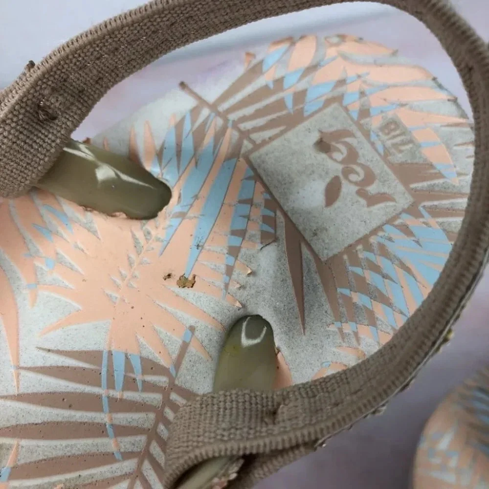 Reef‎ flip flops glitter peach tropical size 7-8 toddler